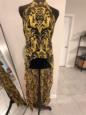 High-Low Halter Maxi Dress in Mustard and Black by Blue S.
